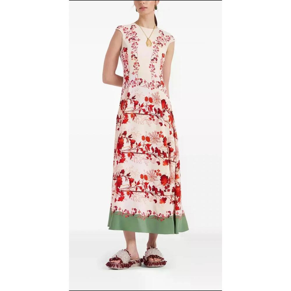 La DoubleJ Park Ave Midi Dress NWT Large White Floral Luxury Italian $1850